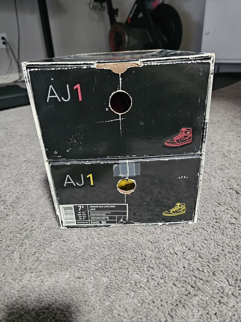 Jordan AJ1 Black Shoe Box with Pink and Yellow Accents